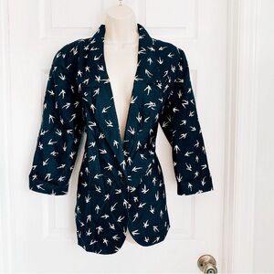 Vintage Black White Print Blazer